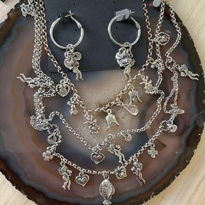 NWT cookie Lee silver cherub heart charm hoop earrings long necklace set lot 3